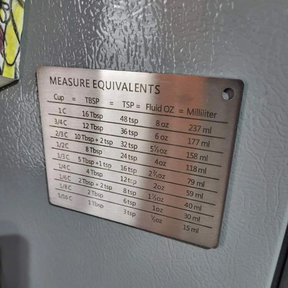New Stainless Steel Silver Black Measure Equivalents Strong Baking Fridge Magnet - Picture 8 of 11